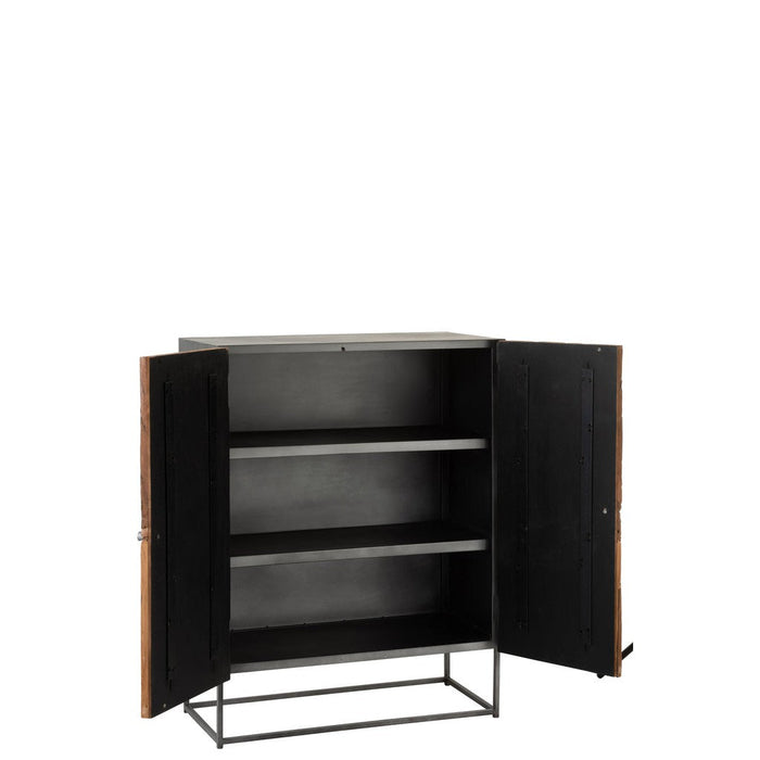 J-Line Kast Shanil 2 deuren hout/ijzer naturel/grijs-Opbergkasten-J-Line