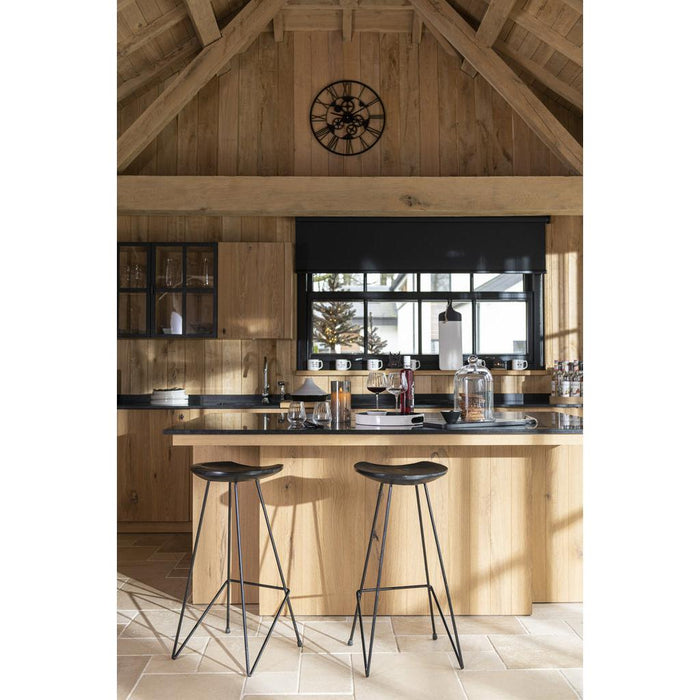 J-Line Klok Romeinse cijfers wielen metaal zwart small-Klokken-J-Line