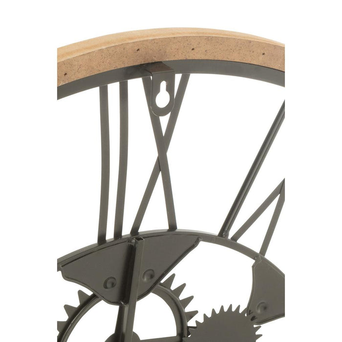 J-Line Klok Romeinse cijfers wielen metaal/hout zwart small-Klokken-J-Line