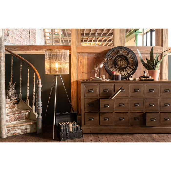 J-Line Klok Rond radars binnenwerk spiegel antiek zwart/goud-Klokken-J-Line