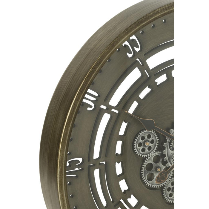 J-Line Klok Rond seconden tandwielen metaal antiek koper small-Klokken-J-Line