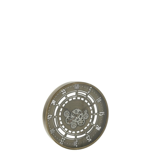 J-Line Klok Rond seconden tandwielen metaal antiek koper small-Klokken-J-Line