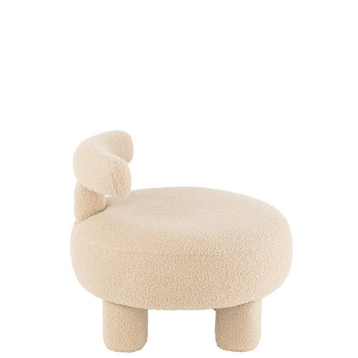 J-Line Kruk Rond met rugleuning bouclé warm beige-Krukken-J-Line