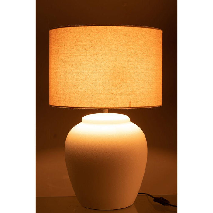 J-Line Lamp Meli + kap keramiek linnen wit large-Tafellampen-J-Line