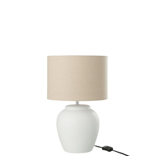 J-Line Lamp Meli + kap keramiek linnen wit small-Tafellampen-J-Line
