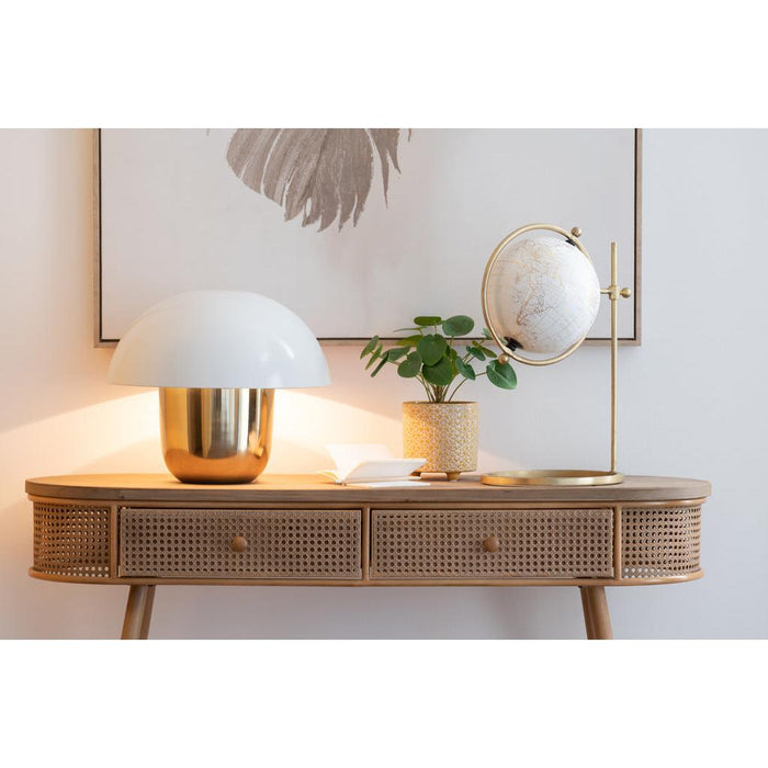 J-Line Lamp Paddenstoel ijzer wit/goud large-Tafellampen-J-Line