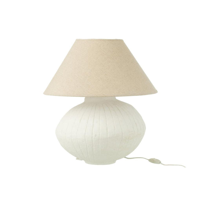 J-Line Lamp Pot + kap papier mache wit-Tafellampen-J-Line