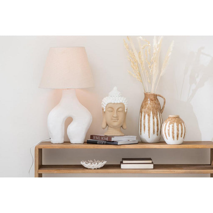 J-Line Lamp + kap poten papier mache wit-Tafellampen-J-Line