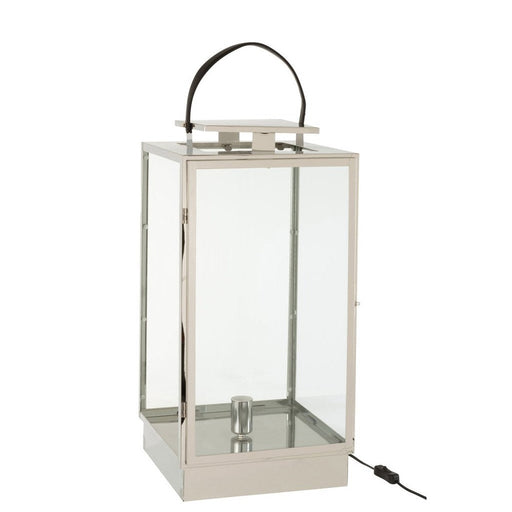J-Line Lantaarn Lamp metaal/glas zilver-Tafellampen-J-Line