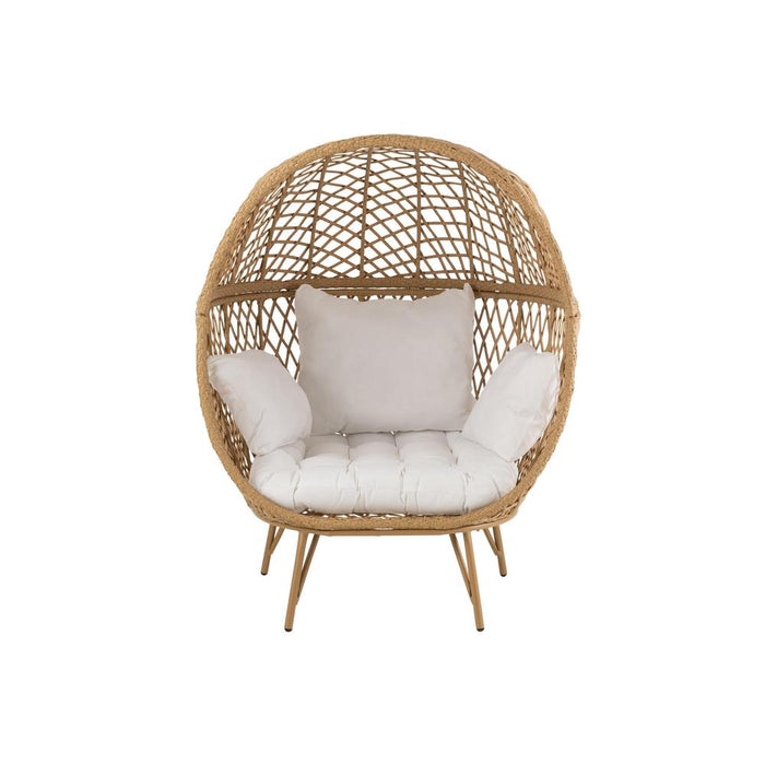 J-Line Loungestoel+kussens eva metaal/riet beige-Fauteuils-J-Line