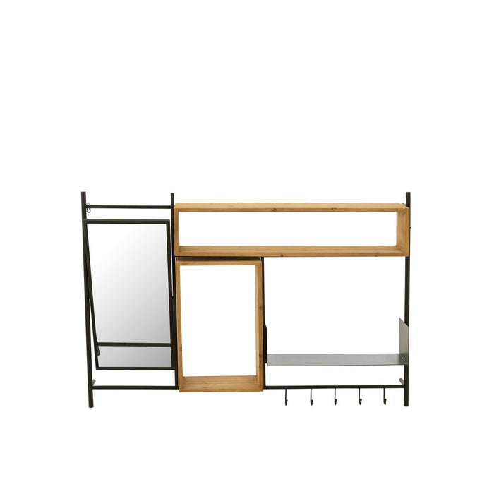 J-Line Muur Kapstok met spiegel tina hout/ijzer zwart/naturel-Kapstokken-J-Line
