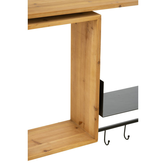 J-Line Muur Kapstok met spiegel tina hout/ijzer zwart/naturel-Kapstokken-J-Line