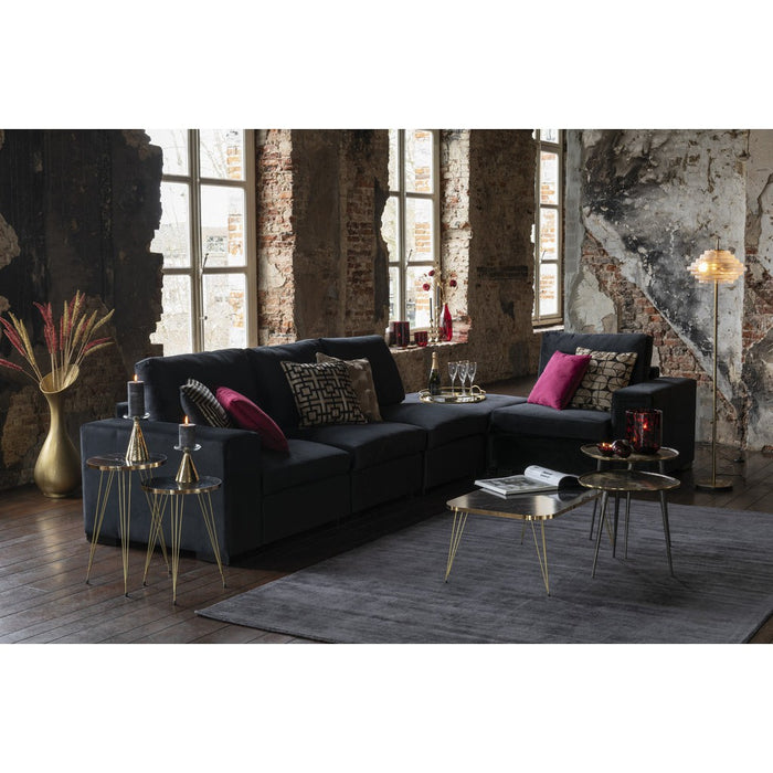 J-Line Ottoman Velvet zwart-Hockers-J-Line