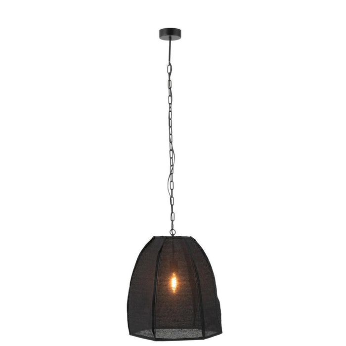 J-Line Plafondlamp Peer linnen/ijzer zwart small-Hanglampen-J-Line
