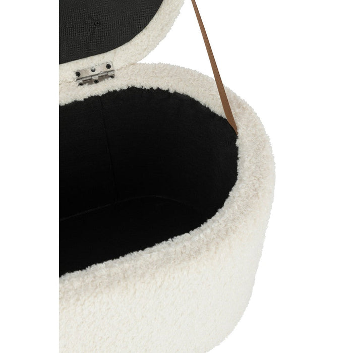 J-Line Poef Opslag teddy polyester wit-Krukken-J-Line