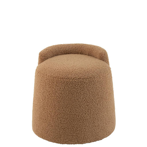 J-Line Poef teddy rond+rugleuing bouclé camel-Poefs-J-Line
