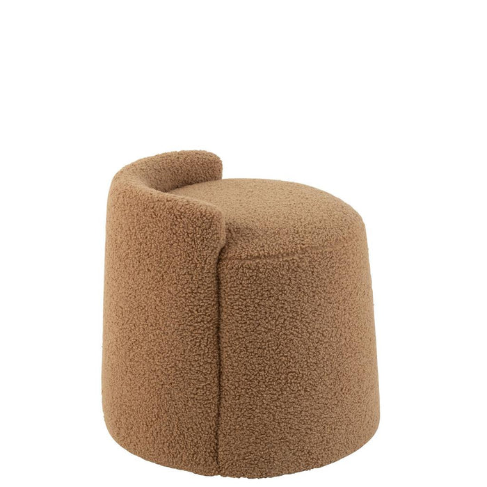 J-Line Poef teddy rond+rugleuing bouclé camel-Poefs-J-Line