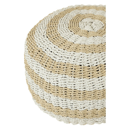 J-Line Pouf Rond strepen geweven plastiek wit/naturel-Poefs-J-Line