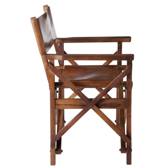J-Line Regisseurstoel Plooibaar hout/leder cognac-Eetkamerstoelen-J-Line