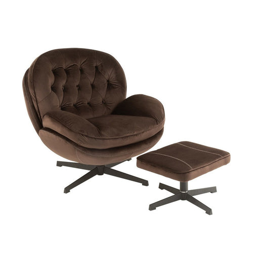 J-Line Relax Zetel+ voetbank metaal/textiel donker bruin-Fauteuils-J-Line