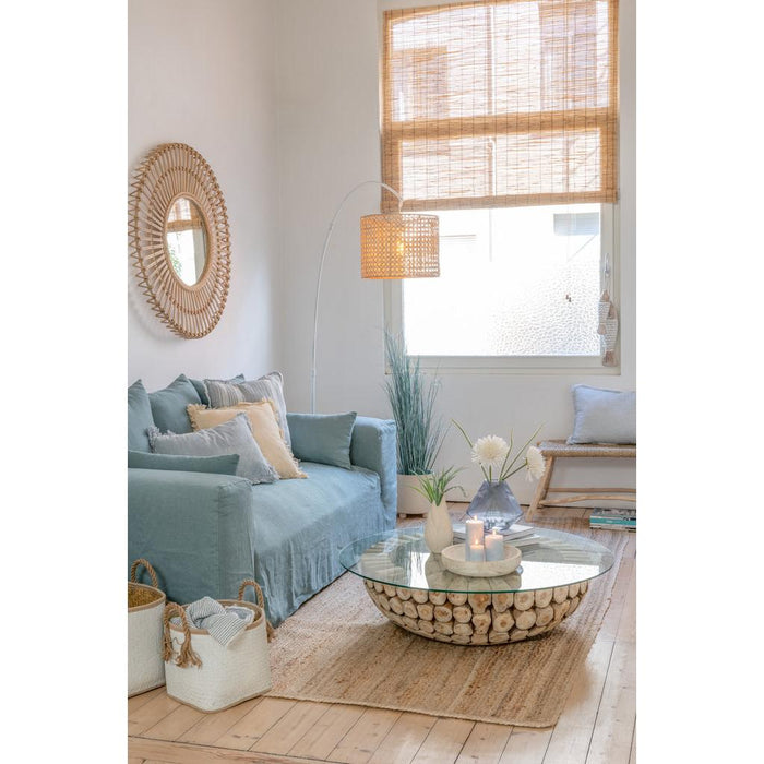 J-Line Salontafel Schijven open teak hout naturel/glas-Salontafels-J-Line