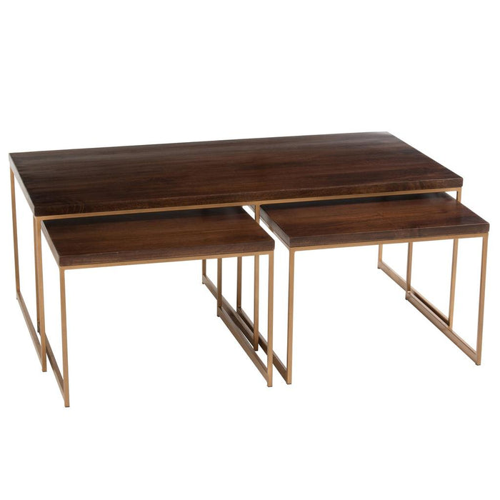 J-Line Salontafel rafi 3delig ijzer/mango hout goud/donker bruin-Salontafels-J-Line