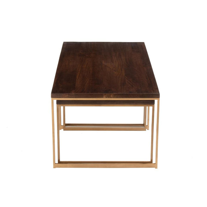 J-Line Salontafel rafi 3delig ijzer/mango hout goud/donker bruin-Salontafels-J-Line