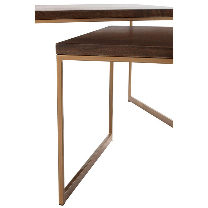 J-Line Salontafel rafi 3delig ijzer/mango hout goud/donker bruin-Salontafels-J-Line