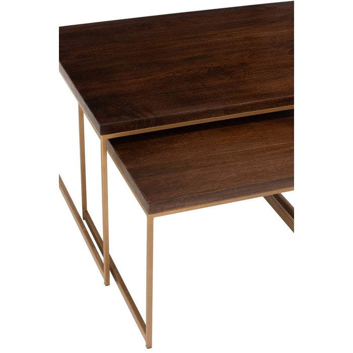 J-Line Salontafel rafi 3delig ijzer/mango hout goud/donker bruin-Salontafels-J-Line