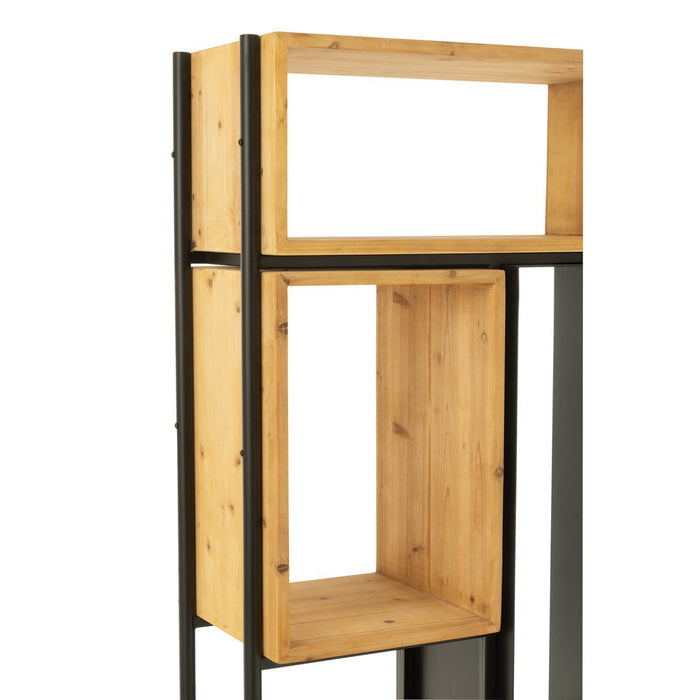J-Line Schap Tina hout/ijzer zwart/naturel small-Vakkenkasten-J-Line