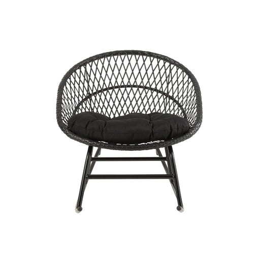 J-Line Schommelstoel+kussen Zayo metaal/riet zwart-Eetkamerstoelen-J-Line