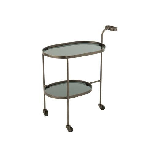J-Line Serveerkar Ovaal 2niv ijzer/glas grijs-Trolleys-J-Line