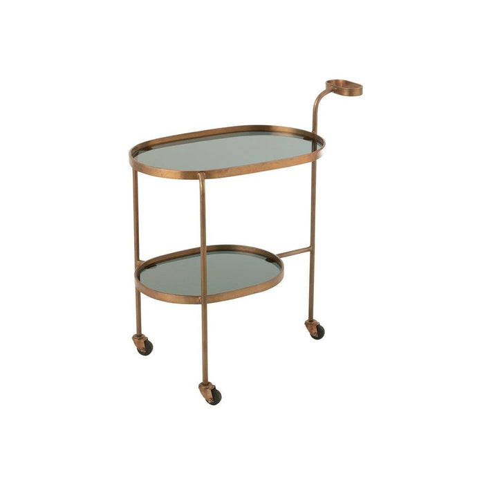 J-Line Serveerkar Ovaal 2niv ijzer/glas zwart/brons-Trolleys-J-Line