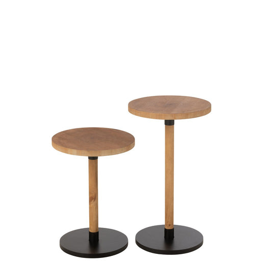 J-Line Set Van 2 bijzettafel ron mdf/dennenhout naturel zwart-Bijzettafels-J-Line