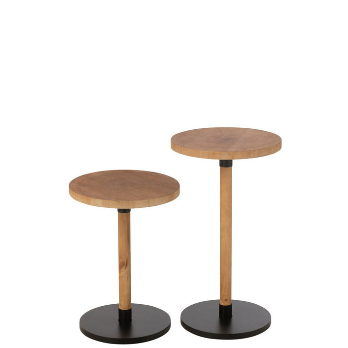 J-Line Set Van 2 bijzettafel ron mdf/dennenhout naturel zwart-Bijzettafels-J-Line