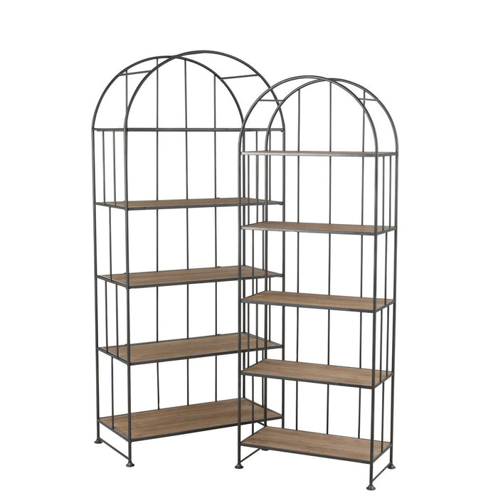 J-Line Set Van 2 rek ronde bovenkant metaal/hout bruin-Vakkenkasten-J-Line