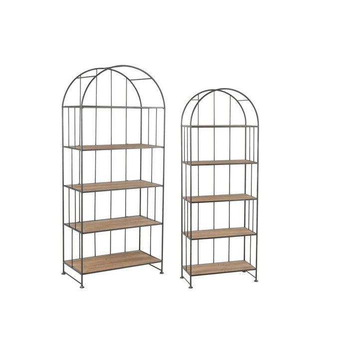 J-Line Set Van 2 rek ronde bovenkant metaal/hout bruin-Vakkenkasten-J-Line