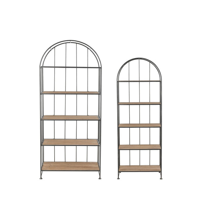 J-Line Set Van 2 rek ronde bovenkant metaal/hout bruin-Vakkenkasten-J-Line