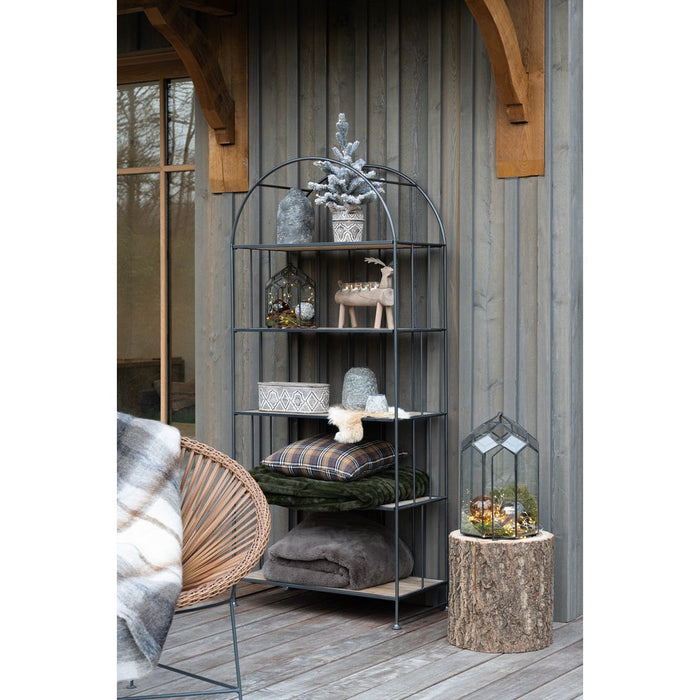 J-Line Set Van 2 rek ronde bovenkant metaal/hout bruin-Vakkenkasten-J-Line