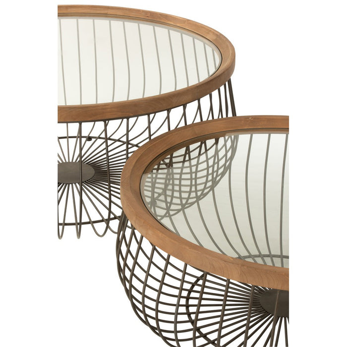 J-Line Set Van 2 salontafel rond metaal/glas zwart-Salontafels-J-Line