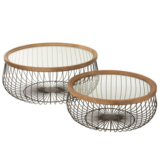 J-Line Set Van 2 salontafel rond metaal/glas zwart-Salontafels-J-Line