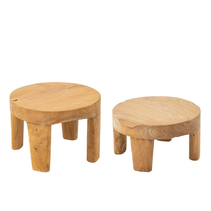 J-Line Set Van 2 tafel rond teak hout naturel-Bijzettafels-J-Line
