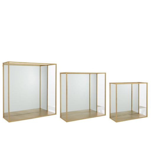 J-Line Set Van 3 muurrek spiegel vierkant metaal/glas goud-Vakkenkasten-J-Line
