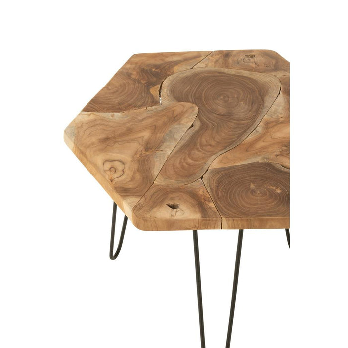 J-Line Set Van twee bijzettafel hexagon teak hout/metaal naturel-Bijzettafels-J-Line