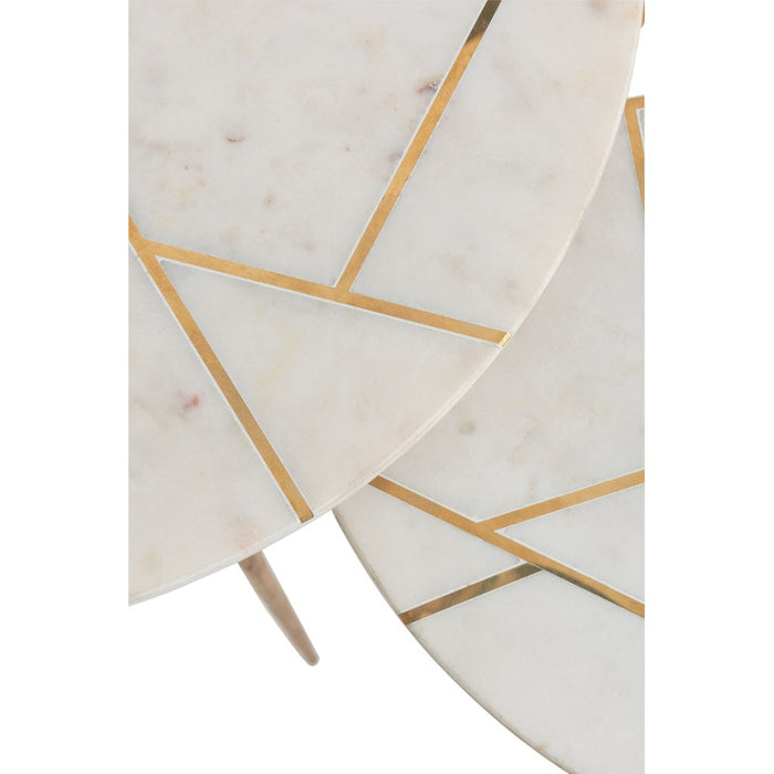 J-Line Set Van twee bijzettafel marmer/ijzer goud/wit-Bijzettafels-J-Line