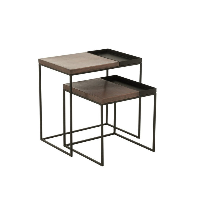 J-Line Set Van twee bijzettafel metaal brons/zwart-Bijzettafels-J-Line