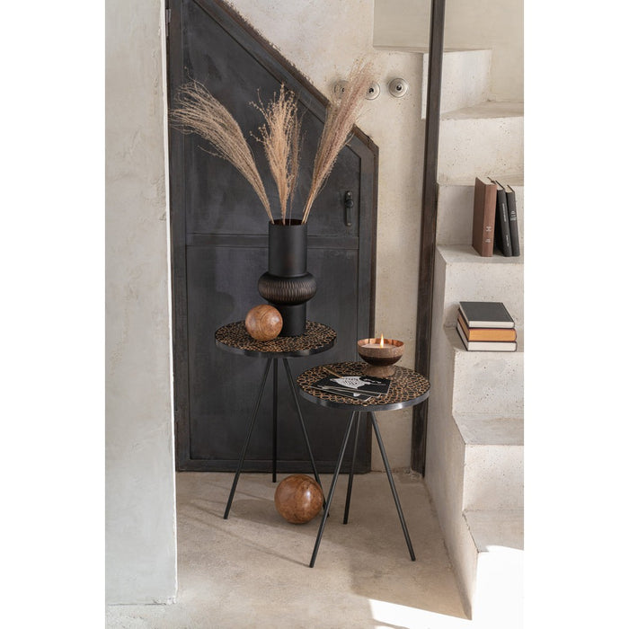 J-Line Set Van twee bijzettafel ringen resine bruin/zwart-Bijzettafels-J-Line