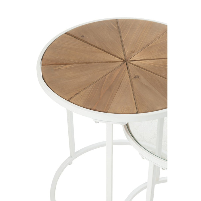 J-Line Set Van twee bijzettafels lounge metaal/hout wit/naturel-Bijzettafels-J-Line