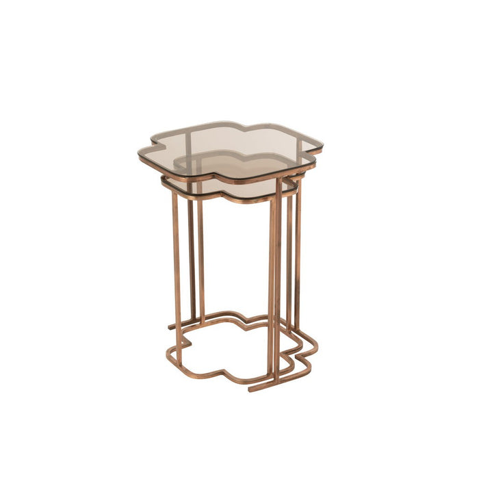 J-Line Set Van twee bijzettafels ones metaal koper-Bijzettafels-J-Line