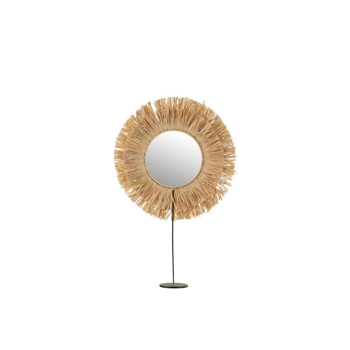 J-Line Spiegel Op voet rond riet raffia naturel-Spiegels-J-Line
